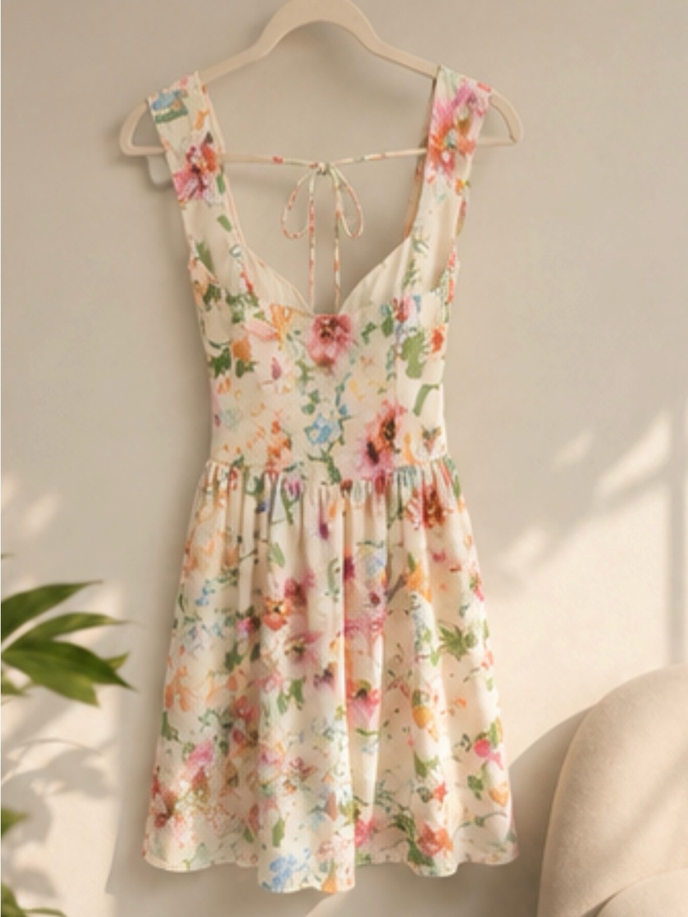 wild fable Cream Floral Sundress with Pink & Green Accents